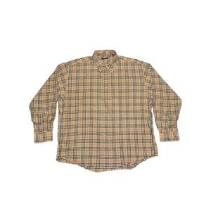 Burberry London Mens XXL Nova Check Button Down Shirt Tan Plaid Made in USA